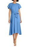 Maggy London Flutter Sleeve Tie Waist Midi Dress In Black Blue