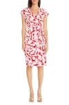 Maggy London Matte Jersey Short Sleeve Wrap Dress In Ivory/ Pink