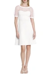 Maggy London Mesh Illusion Short Sleeve Dress In Ivory