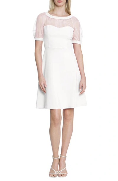 Maggy London Mesh Illusion Short Sleeve Dress In Ivory