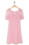 Maggy London Mesh Illusion Short Sleeve Dress In Shell Pink