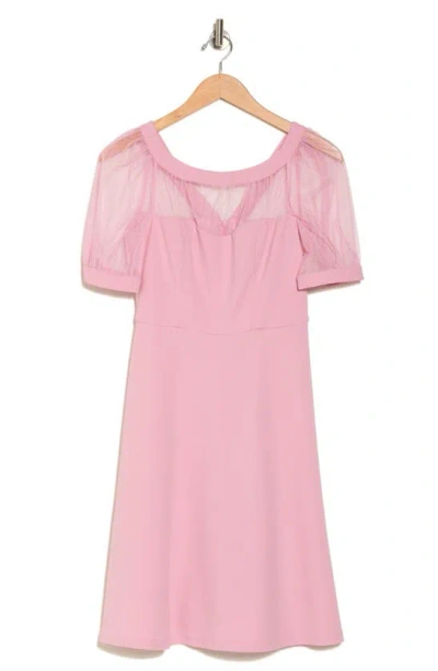 Maggy London Mesh Illusion Short Sleeve Dress In Shell Pink