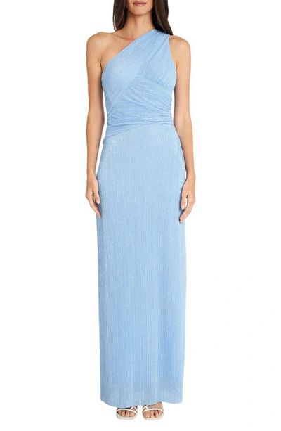 Maggy London Metallic One-shoulder Gown In Vibrant Perry