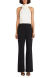 Maggy London Rosette Cutaway Wide Leg Jumpsuit In Ivory/ Black