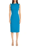 Maggy London Ruffle Mock Neck Sheath Dress In Malibu Blue