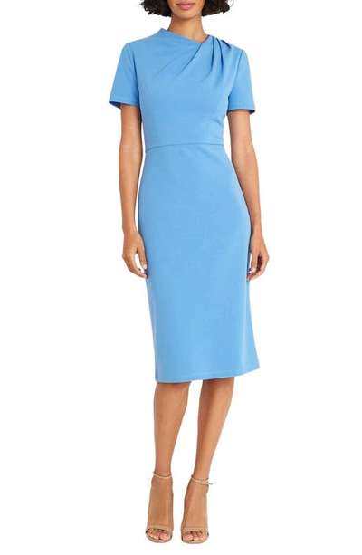 Maggy London Twist Neck Midi Sheath Dress In Blue Bonnet