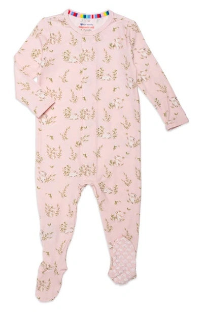 Magnetic Me Babies' Hoppily Ever After Bunny Print Footie In Pink Hop