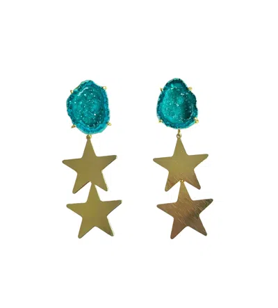 Magpie Rose Women's Gold / Green Green Double North Star Earrings In Multi