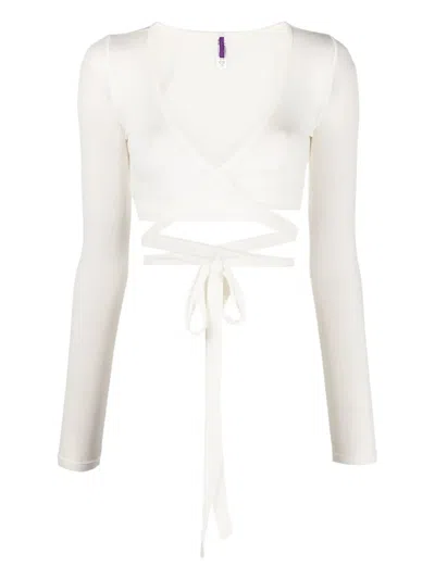Maison Close Ribbed Wrap-design Top In Neutrals