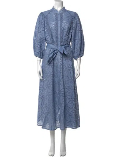 Pre-owned Maison Common Lace Pattern Midi Length Dress In Blue