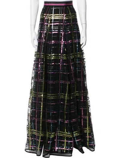 Pre-owned Maison Common Plaid Print Long Skirt In Black