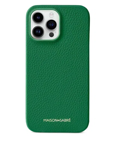 Maison De Sabre Pebbled Leather Iphone Pro 14 Case In Green