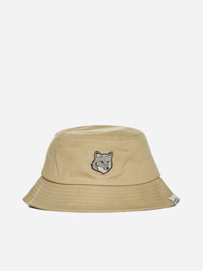 Maison Kitsuné Bold Fox Head Cotton Bucket Hat In Beige
