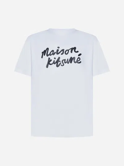 Maison Kitsuné Logo Cotton T-shirt In White,black