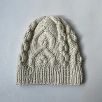 Pre-owned Maison Margiela A/w 13 Patterned Knit Wool Beanie Hat In Cream
