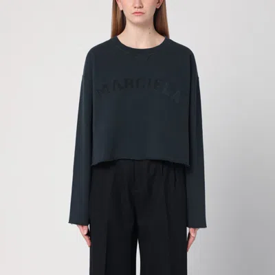 Maison Margiela Cropped Washed Black Sweatshirt With Logo In Grey