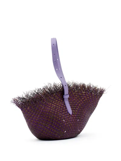 Maison Margiela Interwoven Frayed Tote Bag In Purple