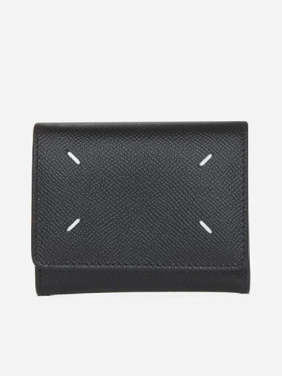 Maison Margiela Logo Leather Tri-fold Wallet In Black