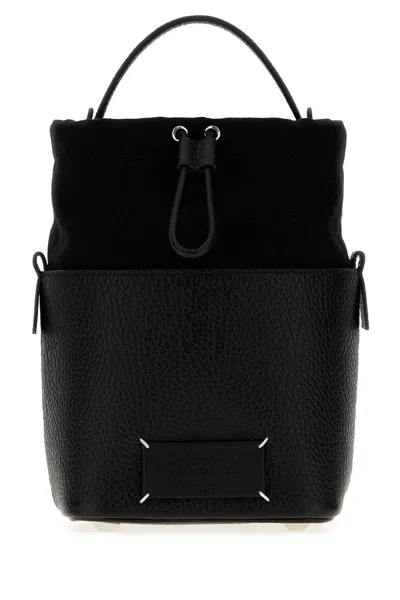 Maison Margiela Mini 5ac Bucket Handbag In Bovine Leather And Fabric In Black
