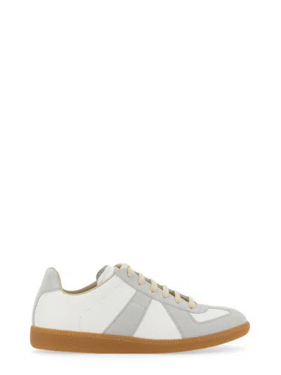 Maison Margiela Replica Sneakers Made From Smooth Leather With Suede Details. Suede Tag With Debosse In White