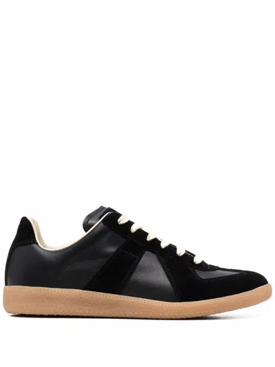 Maison Margiela Smooth Leather And Suede Lace-up Sneakers With Rubber Sole In Black