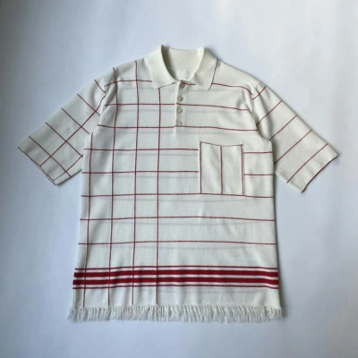 Pre-owned Maison Margiela S/s 22 Knitted Wool Polo Shirt In Cream/red