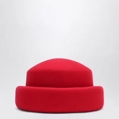 Maison Ola Wool Cloche Hat With Rounded Crown And Wide Angled Brim In Red