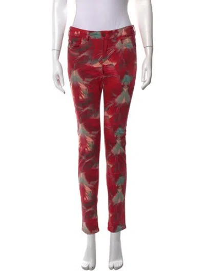Pre-owned Maison Scotch Floral Print Skinny Leg Pants In Red
