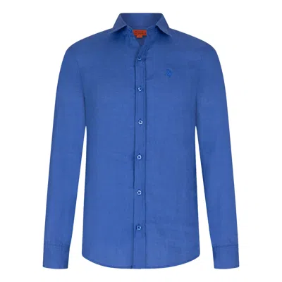 Maison Tangerine Blueberry Blue Linen Shirt For Men