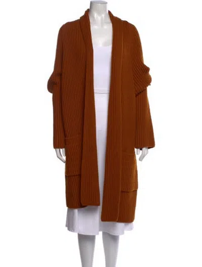 Pre-owned Maison Ullens Virgin Wool Open Front Sweater In Brown/orange