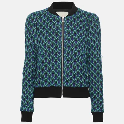 Pre-owned Maje Blue/green Geometric Lace Crochet Bomber Jacket S
