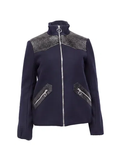 Pre-owned Maje Cracked-effect Yoke Biker Jacket In Blue