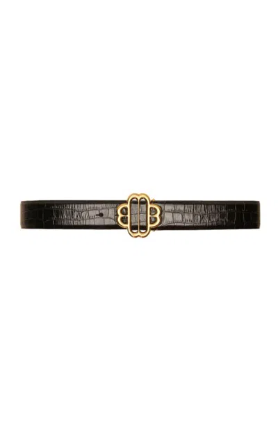 Maje Croc-effect Leather Double M Belt In Black