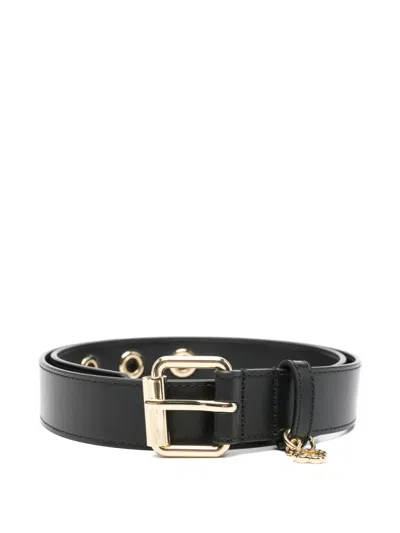 Maje Eyelet Flower Charm Belt In Black