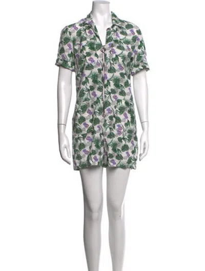 Pre-owned Maje Floral Print Jumpsuit In Green/white