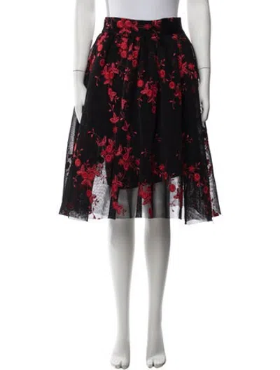 Pre-owned Maje Floral Print Midi Length Skirt In Black