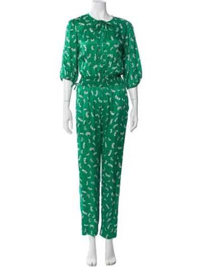 Pre-owned Maje Floral Print Tie Neck Jumpsuit In Green