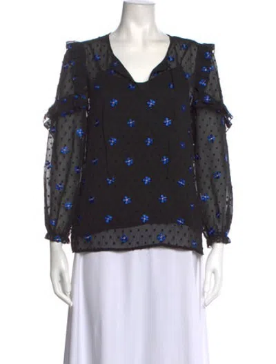 Pre-owned Maje Floral Print V-neck Blouse In Black