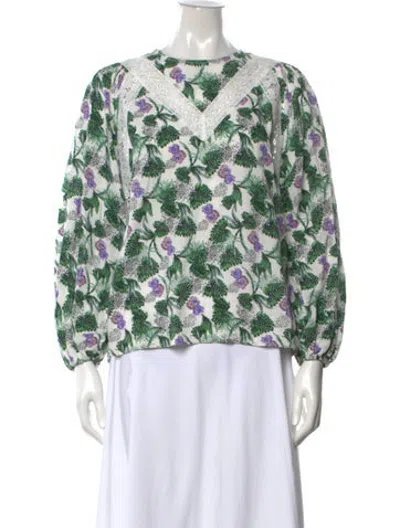 Pre-owned Maje Floral Print V-neck Blouse In Green/purple/white