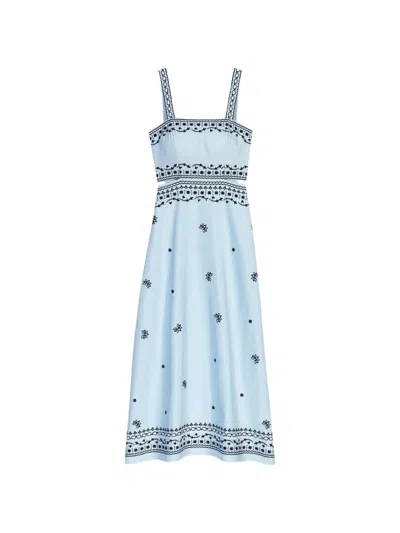 Maje Floral-embroidered Midi Dress In Blue