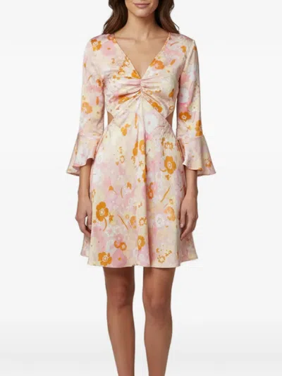 Pre-owned Maje Floral-print Long-sleeve Mini Dress In Pink