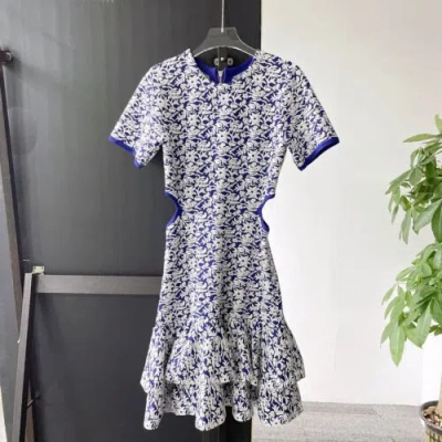 Pre-owned Maje Hollow Ruffled Printed Round Neck Knitted Dress In Picture