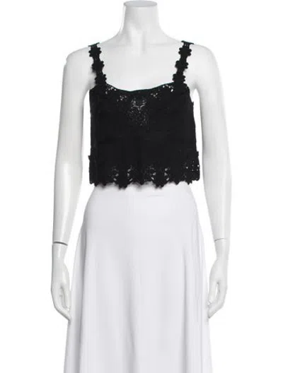Pre-owned Maje Lace Pattern Scoop Neck Sweater In Black