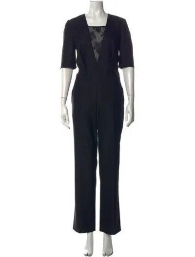 Pre-owned Maje Lace Pattern Square Neckline Jumpsuit In Black