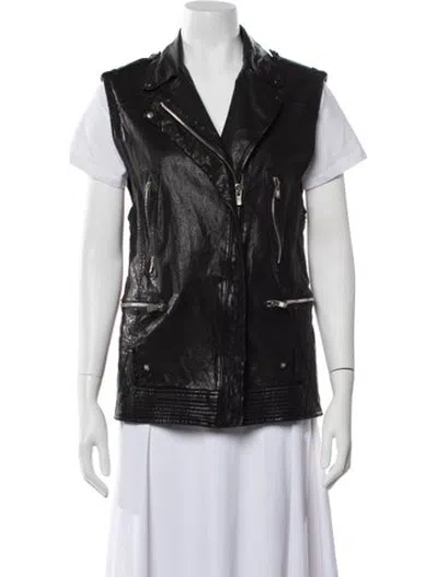Pre-owned Maje Lamb Leather Biker Jacket In Black