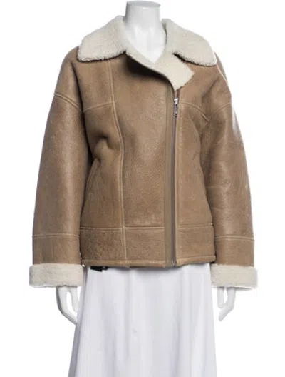 Pre-owned Maje Lamb Leather Biker Jacket In Neutrals