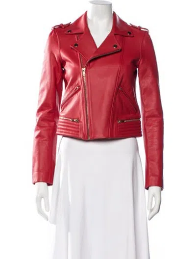 Pre-owned Maje Lamb Leather Biker Jacket In Red