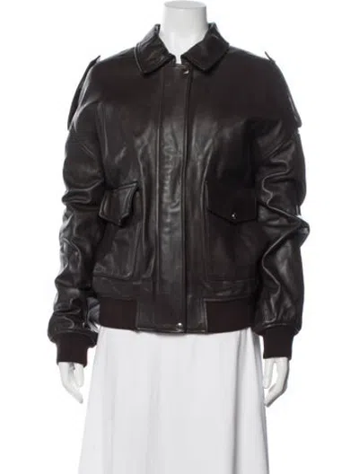 Pre-owned Maje Lamb Leather Bomber Jacket In Brown