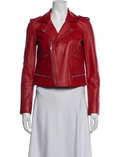 Pre-owned Maje Lambskin Biker Jacket In Red