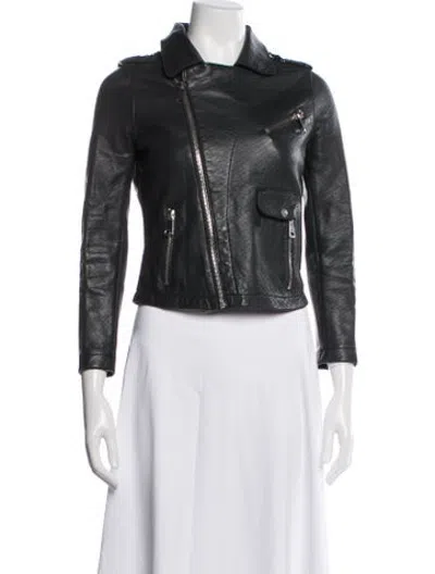 Pre-owned Maje Leather Biker Jacket In Black